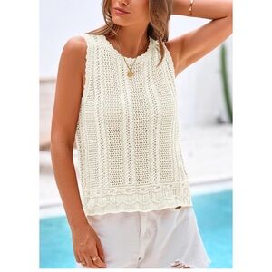Women’s Cream Crochet Sweater Vest Knit Tank Top size Medium